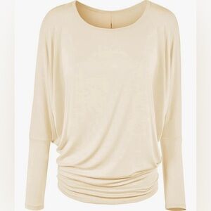 Flowy and Comfort Draped Long Sleeve Batwing Dolman -cream
